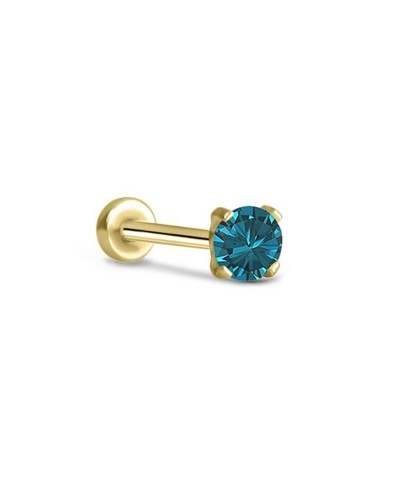 Threadless Labret Nose Ring Monroe Push Pin Yellow Gold Steel 3mm Prong CZ - Picture 7 of 14