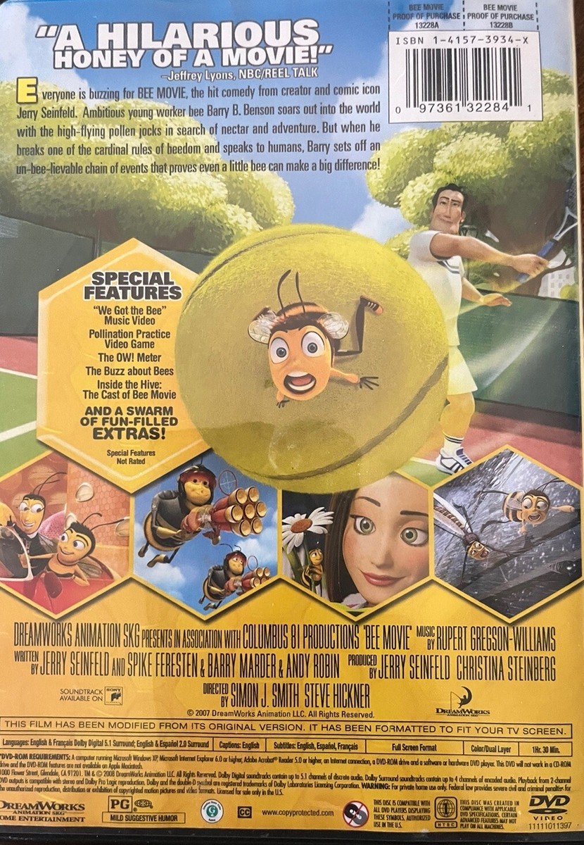 BEE MOVIE DVD 2007 FULL SCREEN EDITION ￼￼ Jerry Seinfeld Renée