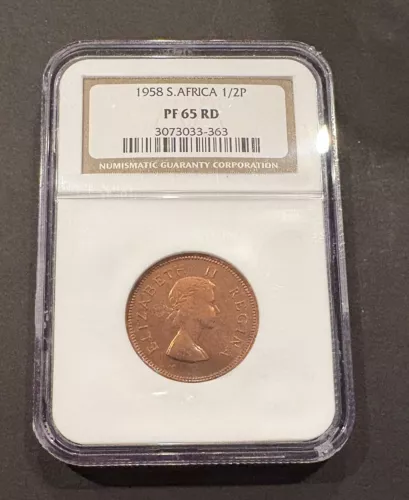 1958 SOUTH AFRICA HALF PENNY NGC PF65, Rare  985 MINTED   .