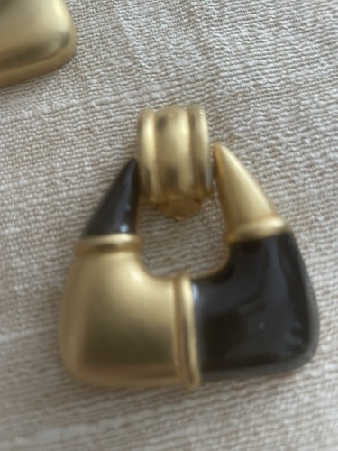 Givenchy Black and Gold Door Knocker Clip on Earrings French Couture Estate - Picture 4 of 13