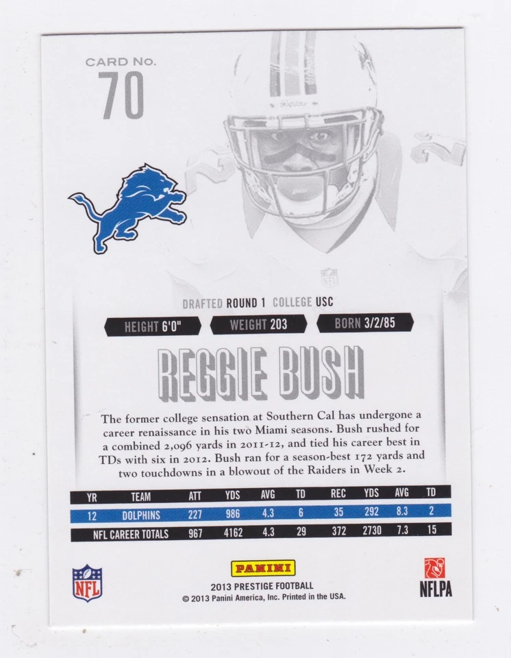 2013 Panini Prestige - Reggie Bush #70 - Image 2 of 2