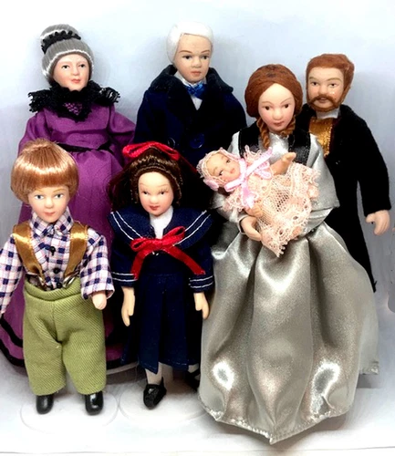 Dolls House Victorian Family Of 7 People 1:12 Scale Miniature Accessory Tumdee