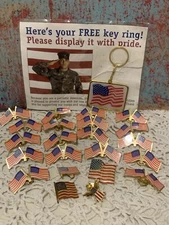 Huge Lot Vintage USA American twing Flag metal Pins brooches Patriotic keychain