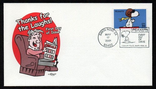 USA, SCOTT # 3507, ARTMASTER FDC COVER 2001 PEANUTS COMIC STRIP, SNOOPY CARTOON