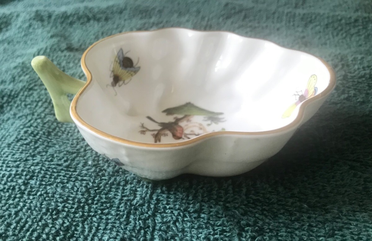 Vintage HEREND Hungary Hand Painted Porcelain Leaf Birds Butterfly