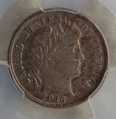 1916 S Barber Silver Dime 10 Cents Coin ~ NGC MS62, NICE TONING!!!
