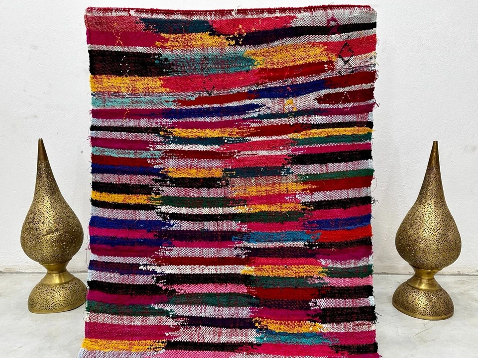 Vintage Moroccan handmade 3'4"x7'3"Berber Red Colorful Boucharouit Runner - Image 2 of 4