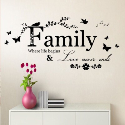 Wall Stickers Butterfly Flower Decal Family Quotes Vinyl Mural Arts Home Decor