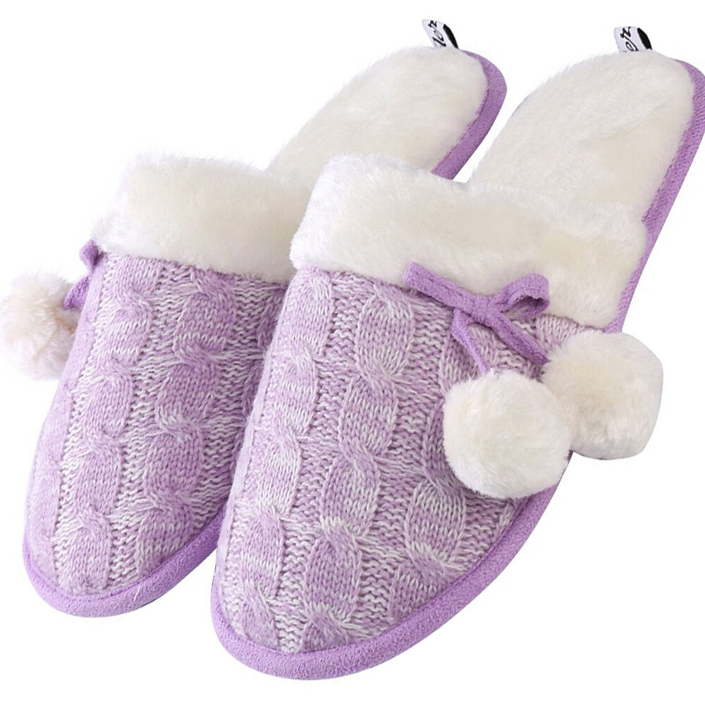 SAOLA Pantofole Aerusi antiscivolo pompon superficie in maglia comode suola morbida scarpe camera da letto 6 9