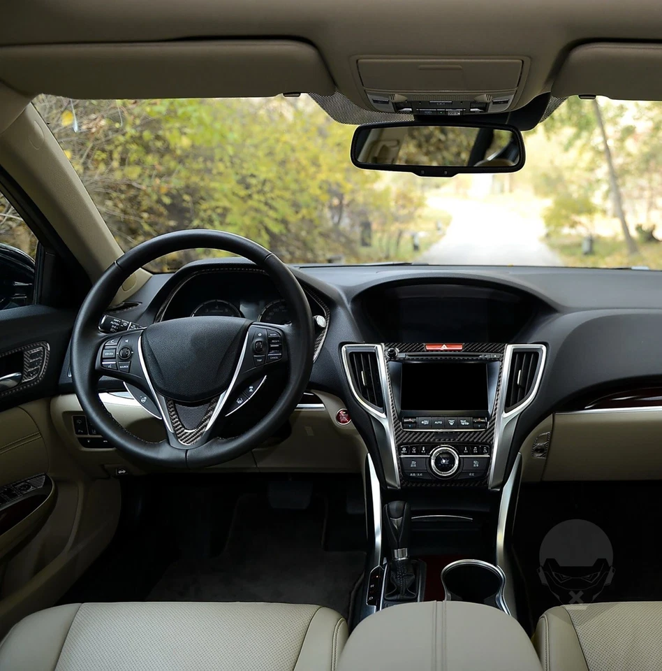 Juego completo de 27 piezas de cubiertas interiores de fibra de carbono real para Acura TLX 2015-20 Foto 2 de 4