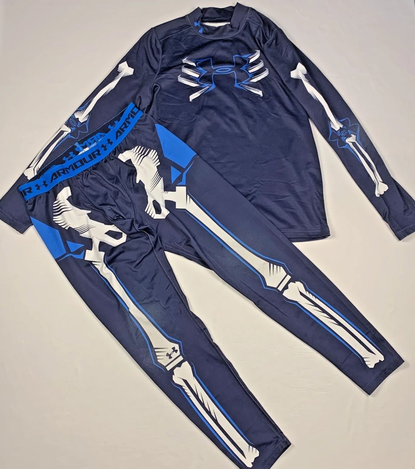 Under Armour ColdGear Skeleton Set Youth XL Navy Compression Base Shirt Pants