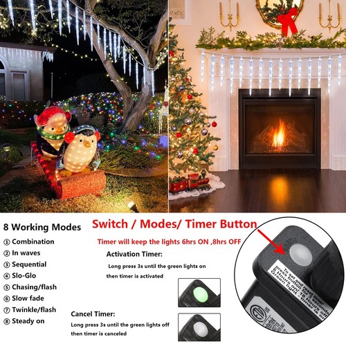 White Christmas Icicle Lights, 13FT 20 Tubes 90 LED 8 Modes Icicle Lights wit... - Picture 2 of 6