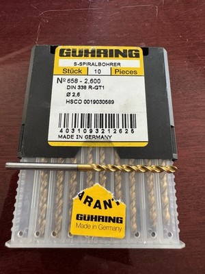 Guhring HSCO Jobber Drill Bit DIN 338 R-GT1 2.6mm Pack of 10 MPN 0019030589