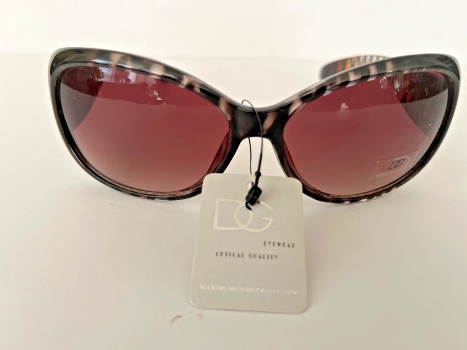 Gafas de sol DG de gran tamaño ovaladas envolventes marrón ámbar marco a rayas calidad óptica Foto 3 de 4