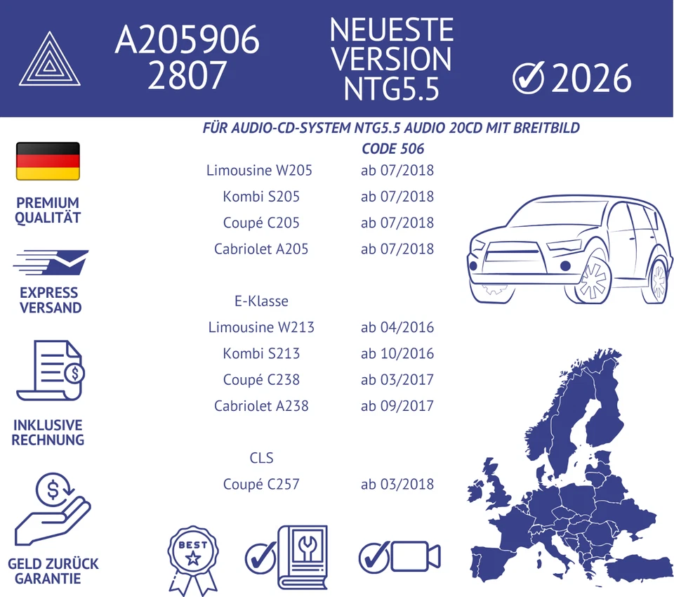 MERCEDES BENZ NTG 5.5 NAVIGATION SD-KARTE A205 906 2807 V13 EUROPA für 2026 - Bild 2 von 4