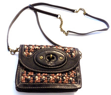 Borsa a tracolla convertibile UGG mini Bolsa pelle intrecciata nero marrone TURN LOCK