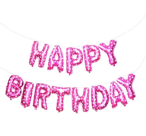 Happy Birthday Balloons Banner Pink 16inch heart shape Print Foil Letter Ballon - Picture 5 of 5
