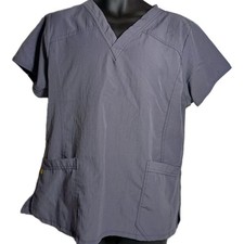 Wonderwink Polyester Scrub Top Charcoal Gray VNeck 2 Pocket 6214A Size XL