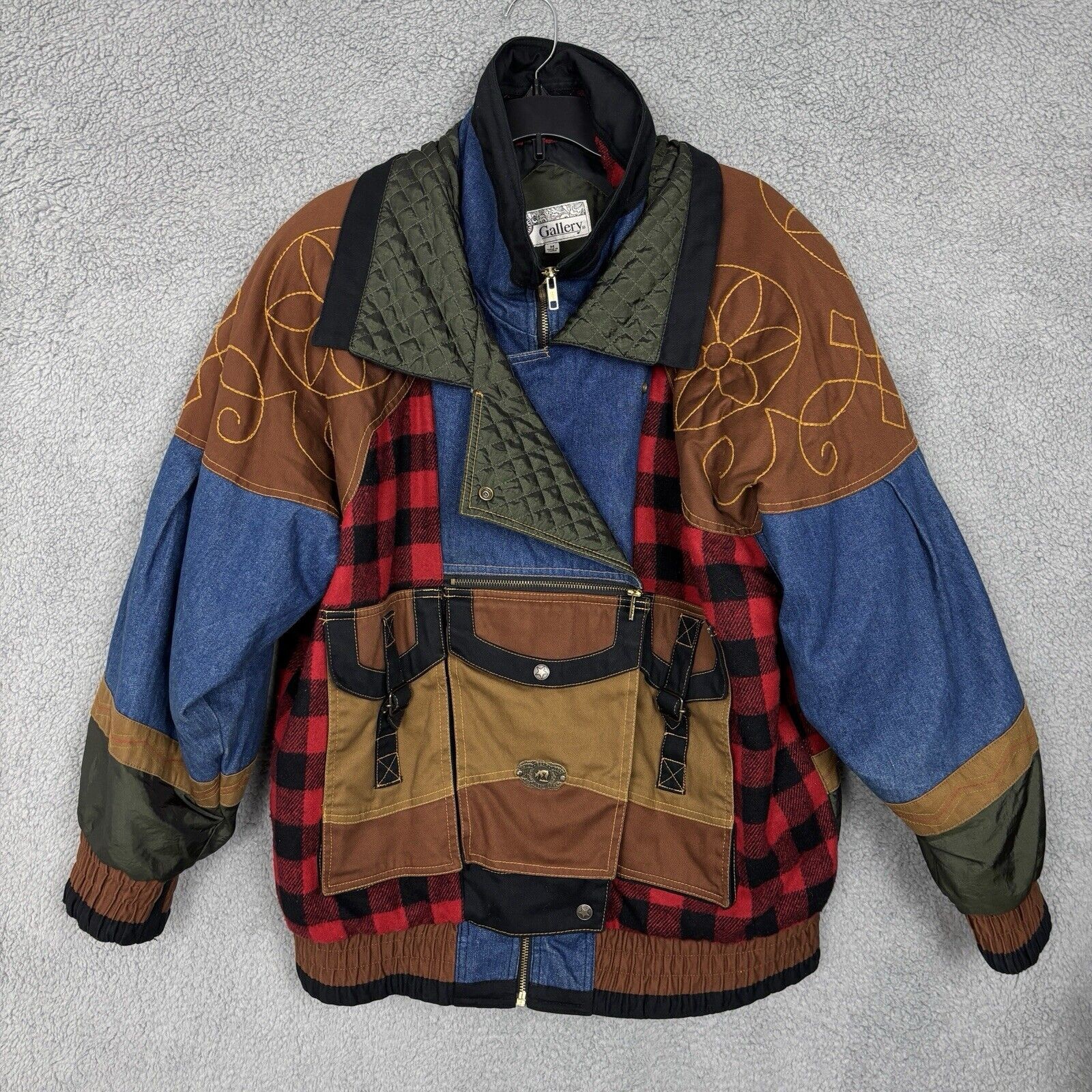 Gallery Patchwork Jacket Men's Medium Plaid Denim… - image 2