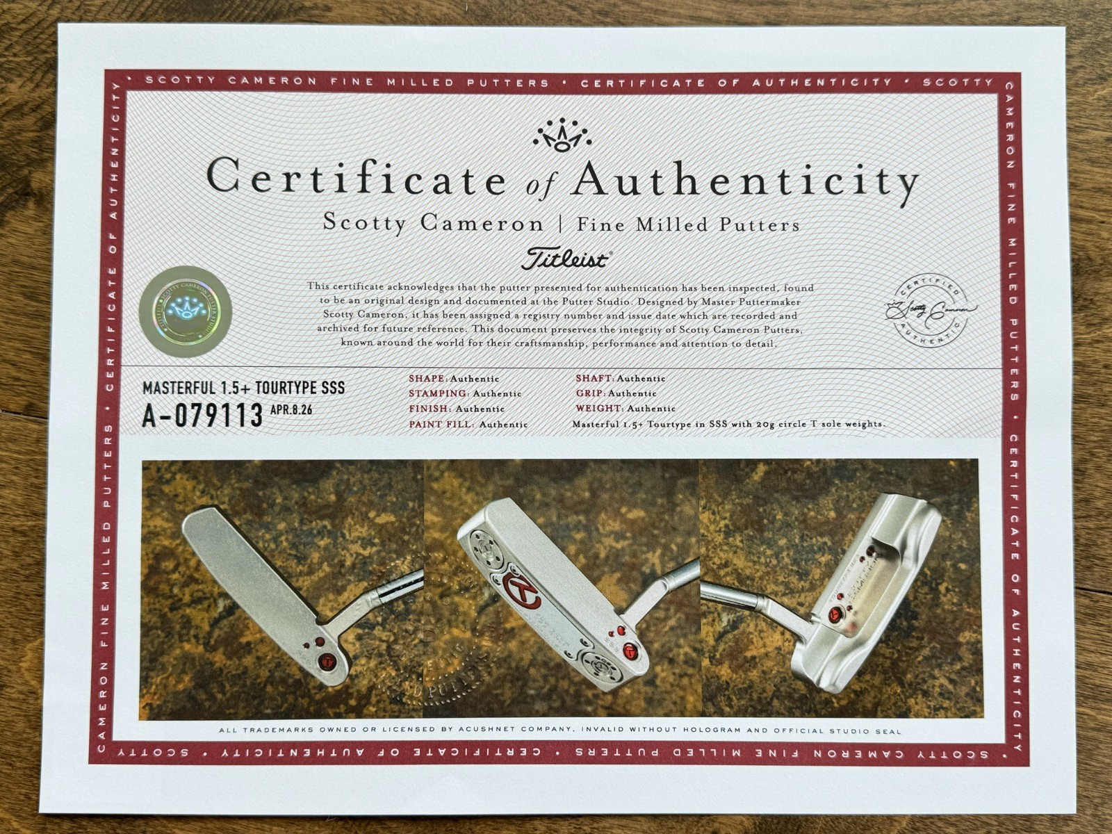 A079113, the certificate in an eBay listing's photos
