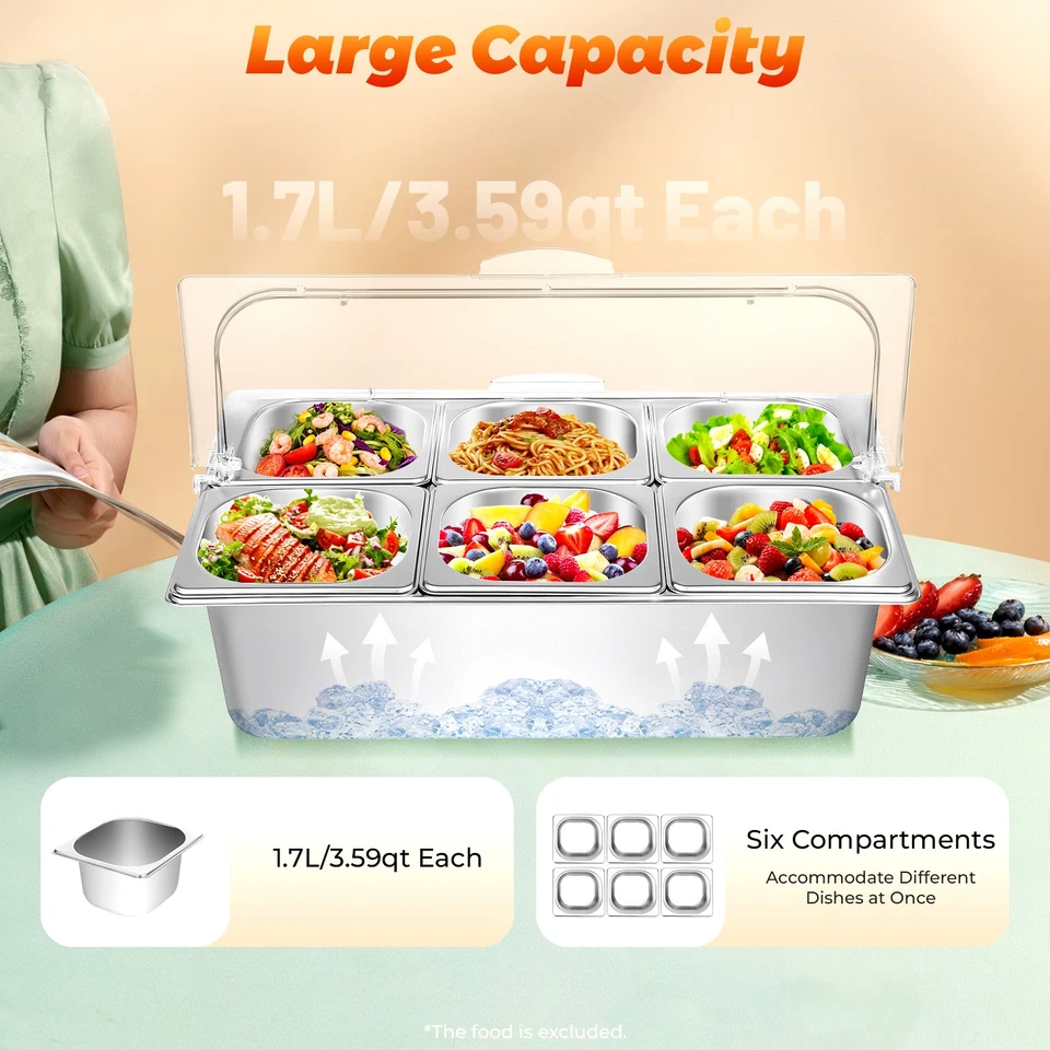 6 Pan Chilled Fruit Display Container Countertop Buffet Food Serving Display Pan - Image 3 of 4