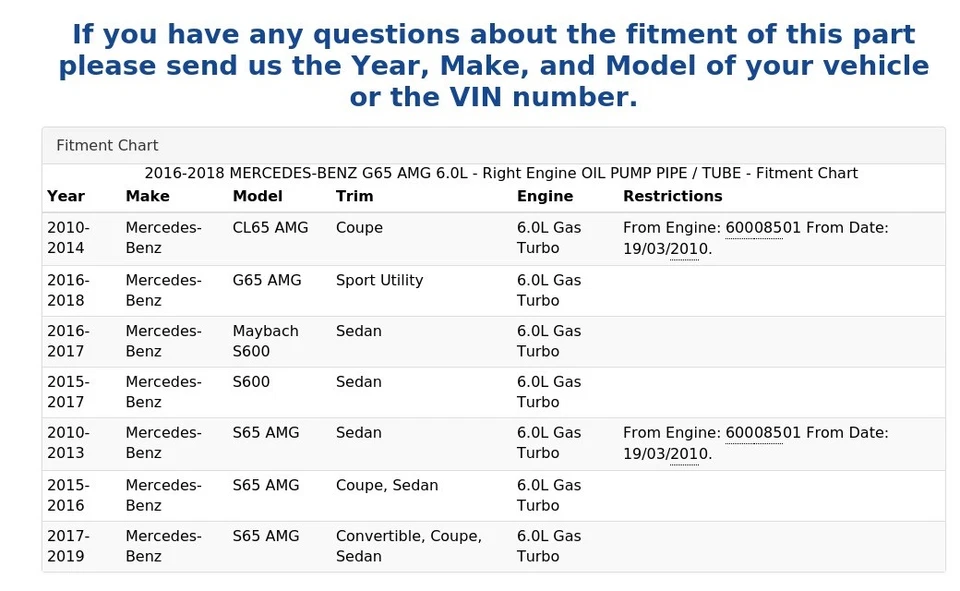 Mercedes-Benz G65 AMG 2016-2018 6,0 L - Motor derecho Bomba de aceite Tubo/Tubo Foto 4 de 4