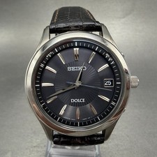 Seiko Dolce Solar Watch Men 39mm Black Dial Silver Tone Date Round 7B24-0AV0