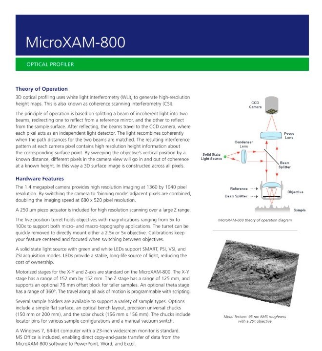 KLA Tencor MicroXAM-800 3D Benchtop Optical Wafer Surface Profiler Profilometer