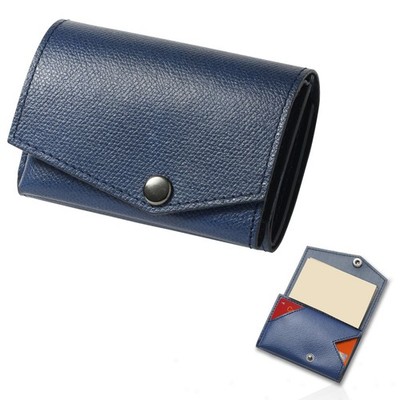 Abrasus Small Wallet for Men and Women, Made in Japan, Genuine Leather, Navy