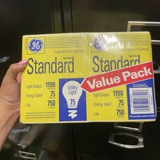 Vtg GE Standard Utility Light Bulbs 75 Watts. New Value Sealed Pack. 8 Bulbs.