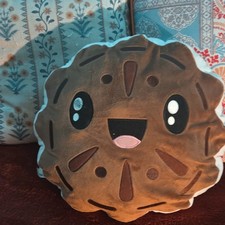 Cookie Shape Plush Pillow for Kids, Brown/Black/White/Pink Food Drink Theme