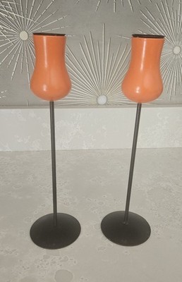 Laurids Lonborg Candle Holder orange Vintage Denmark  Mid Century Modern set 