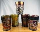 Antique lot Set of 5 Carnival Glass Tumblers Fenton Northwood Dugan maple birds