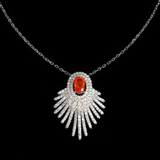 925 Sterling Silver Necklace Oval Orange Opal 6x4mm Gemstone Jewelry 17 In