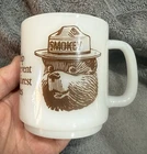 Vintage Smokey The Bear Help Prevent Forest Fires Milk Glass Coffee Mug Cup
