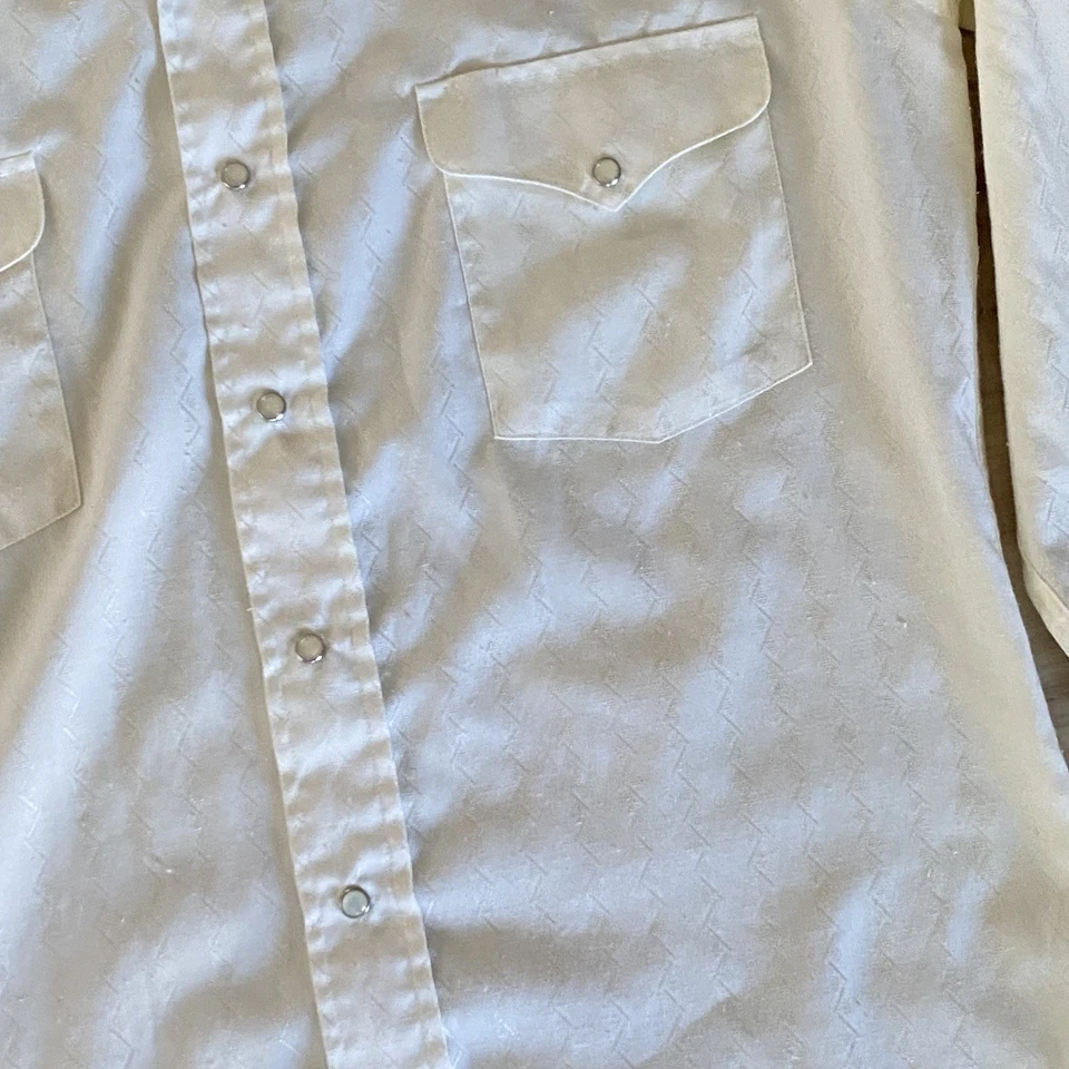 Винтажная тонкая рубашка Panhandle мужская размер M цвет слоновой кости шеврон жемчуг застежка вестерн родео ковбой - Изображение 2 из 4