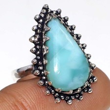Exclusive Larimar 925 Silver Plated Handmade Ring US 7.5 Ethnic Gift MJ