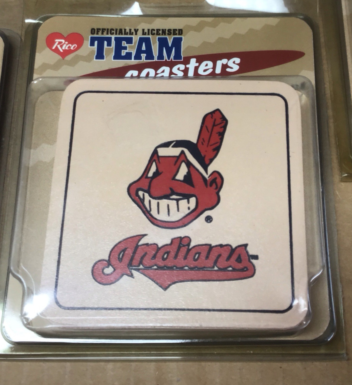 NEW Set of 4 Off White Rico Officially Licensed Team Coasters Cleveland Indians