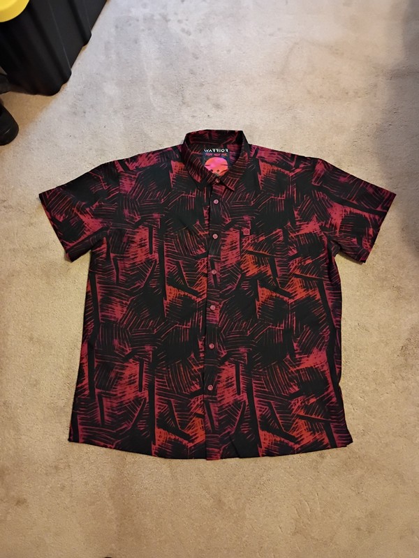 Warrior Neo Tokyo Brushstroke Shirt Mens 2XL Pink Black Stretch Button Front