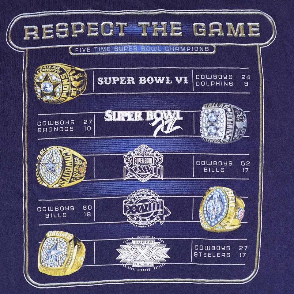 Vintage Dallas Cowboys Shirt Mens XL NFL Super Bowl Champions Ring Graphic Tee - Image 4 of 4