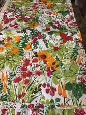 COHAMA “Devon” Floral Fabric Red Orange Green Flower MCM Retro 48” x 48”W