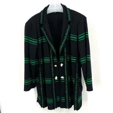 Ming Wang Knit Blazer Adult Slytherin Black & Green Sporty Dark Academia Size XL