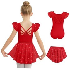 Ballet Leotards for Girls Toddler Ruffle Sleeve Crisscross Back Dance 4-5T Red