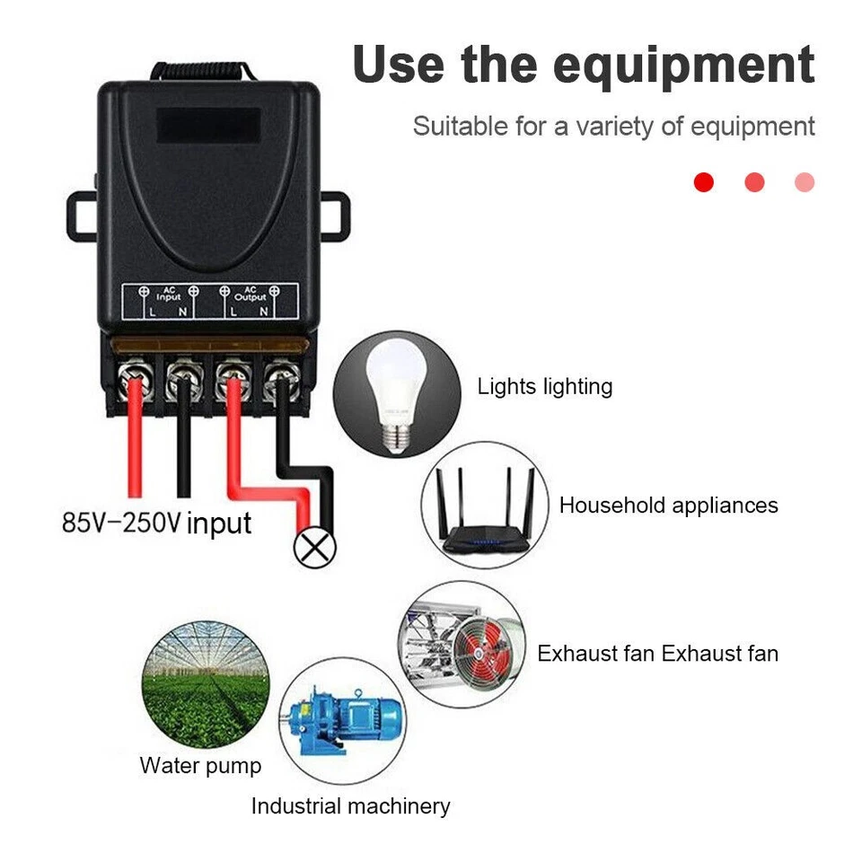 Wireless Licht Schalter 100m Funkschalter mit 2 Fernbedienung 12-48V DC1500W - Bild 3 von 4