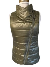 Reebok Women's Cross-Zip Puffer Vest - Size Medium - Olive Green NEW
