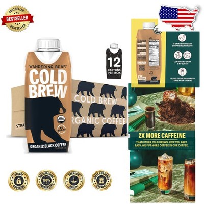 Organic Cold Brew Coffee 12pk - Extra Strong, Bold, Smooth, Unsweetened