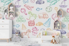 3D Toys Baby Pattern Kids Self-adhesive Removeable Wallpaper Wall Mural