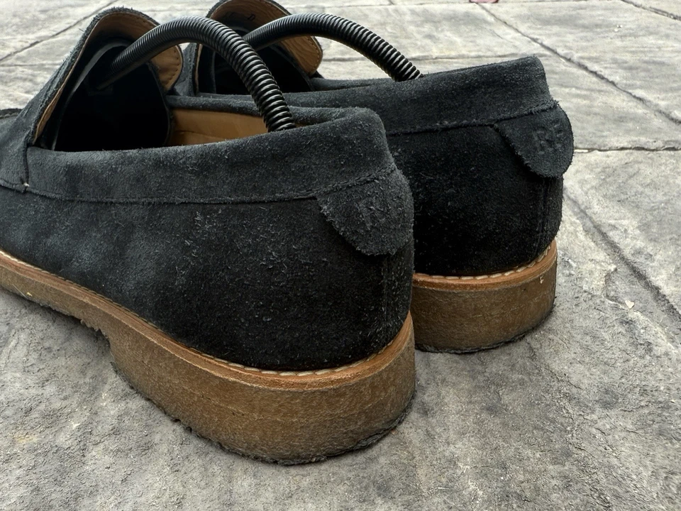 Brooks Brothers Gamuza Penny Mocasines Hombres Talla 11 D Negro Zapatos Rojo Polar Comodidad Foto 4 de 4