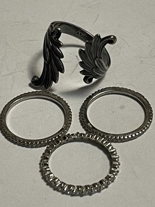 Lot of 4 Signed 925 Sterling Silver Ring one missing stones scrap or rewear 9.4g