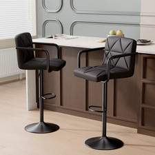 Dark Gray Modern Hotel Stool Adjustable Height Swivel PU Leather Square Chair